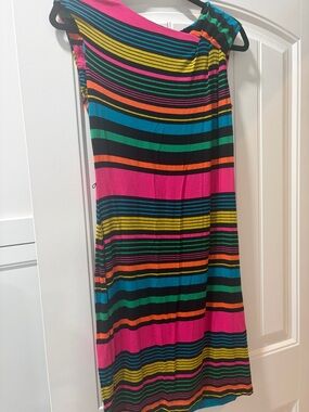 Calvin Klein Multicolor Striped Maxi Dress in Pink, Teal & Yellow